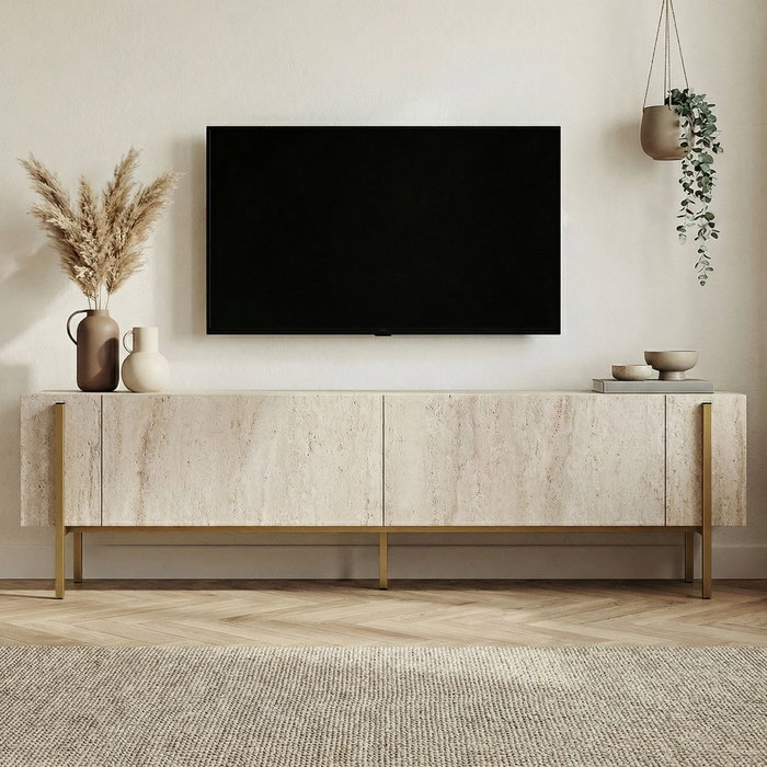 Nordure Nexus Soporte para Televisión Travertino y Oro